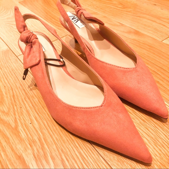 Zara Shoes Hp Nwt Zara Pink Suede Slingback Kitten Heel Poshmark